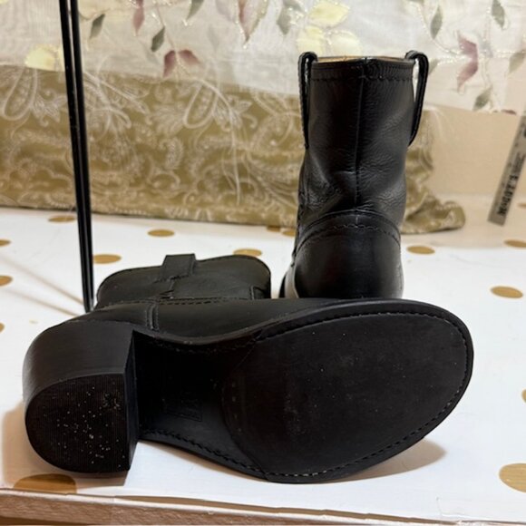 Size 5.5 B FRYE Black Leather Carmen x Stitch Short-D Saddle- Mid-calf - Picture 8 of 16